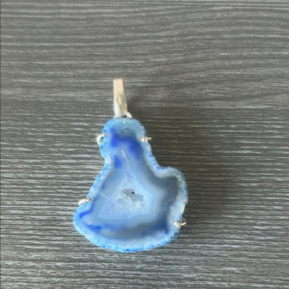 Blue Agate and Silver Plated Pendant